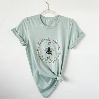 Just Be You – Crew Neck T-Shirt in Heather Sage | Positive Message Tee