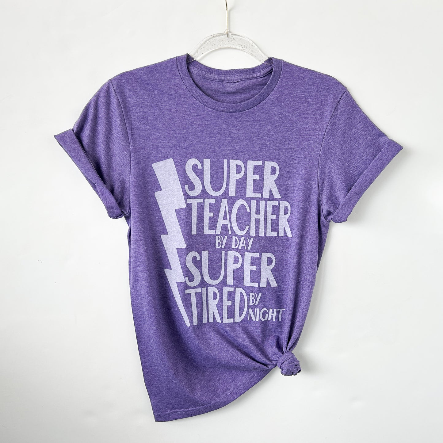 Super Teacher by Day, Super Tired by Night – Heather Purple T-Shirt | Teacher Tee