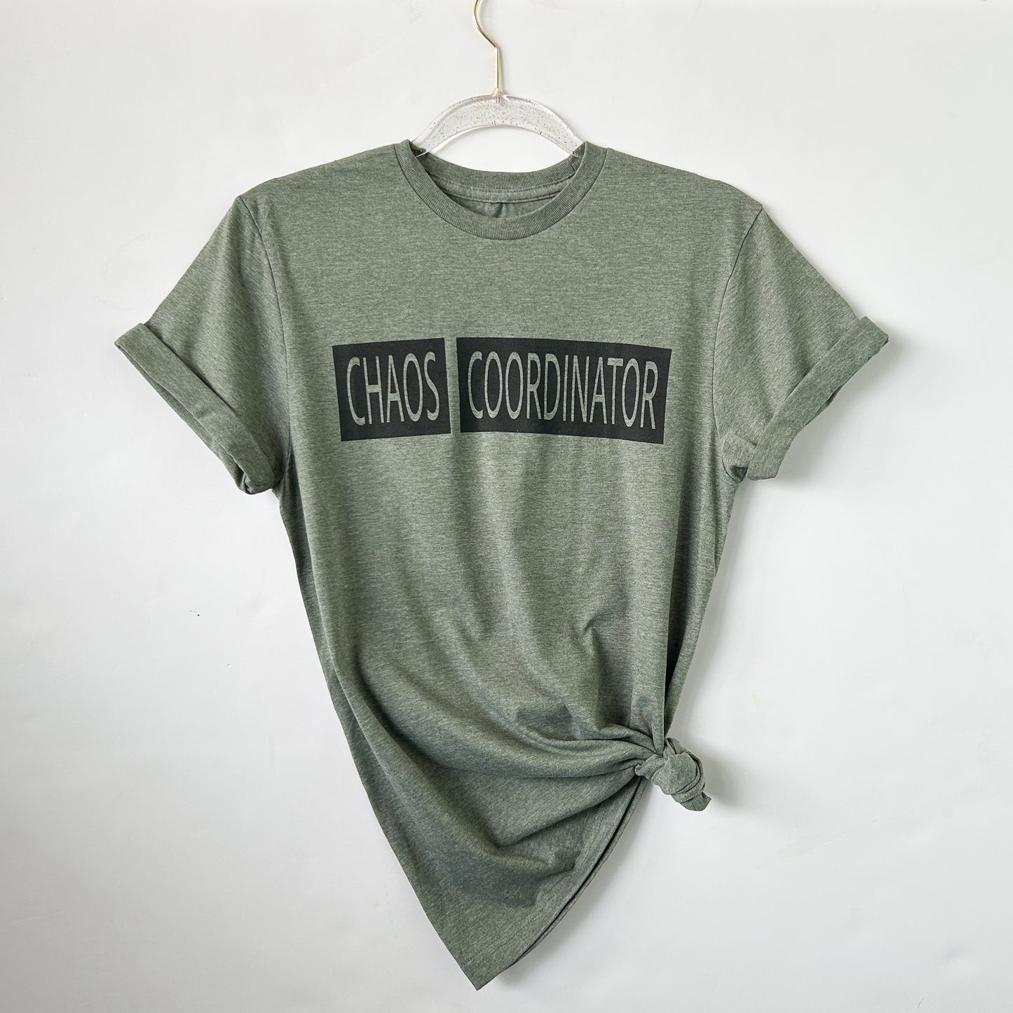 Chaos Coordinator – Heather Military Green Crew Neck T-Shirt | Teacher Tee