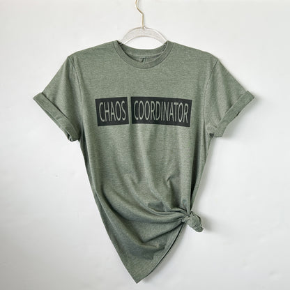 Chaos Coordinator – Heather Military Green Crew Neck T-Shirt | Teacher Tee