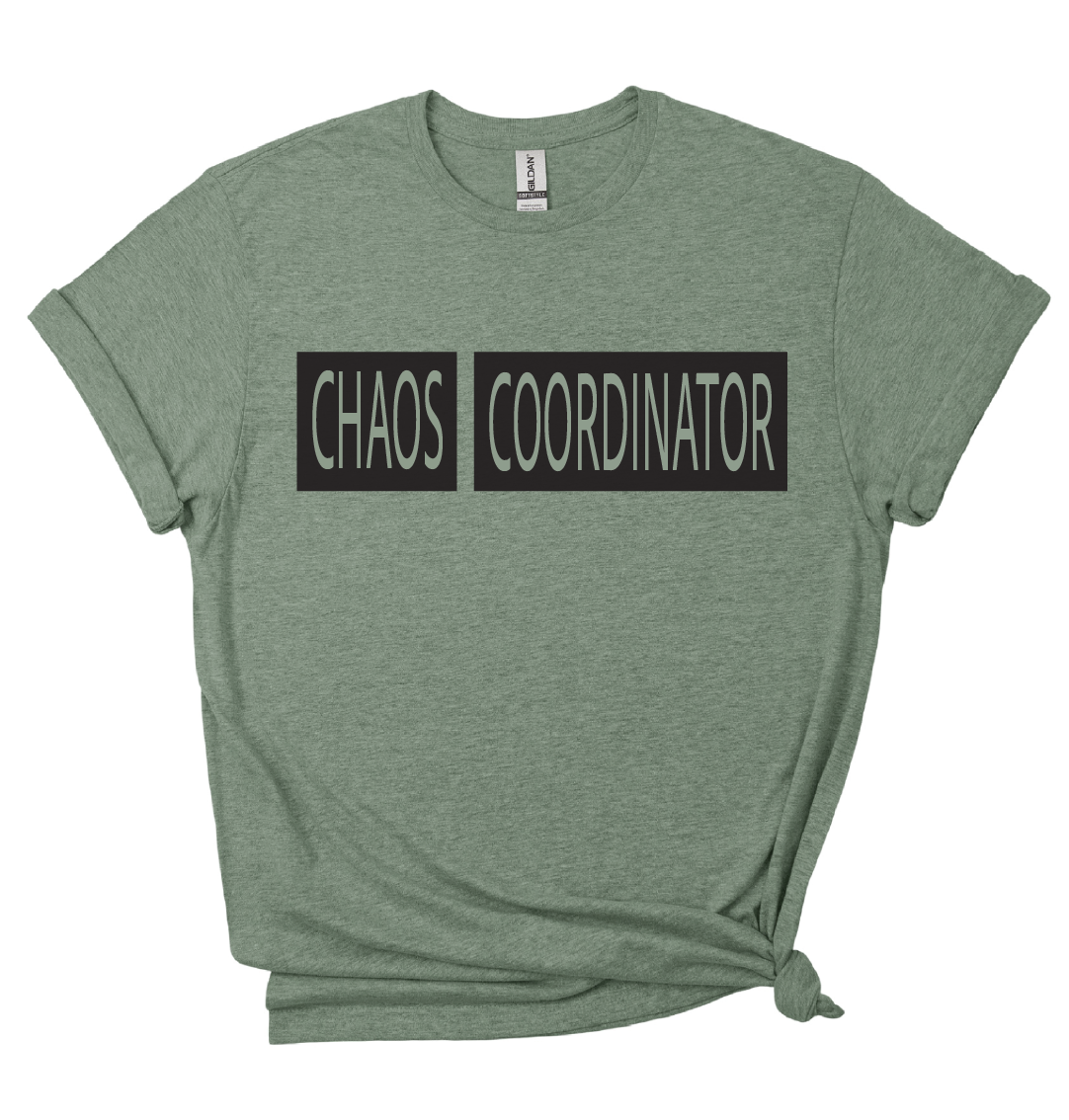 Chaos Coordinator – Heather Military Green Crew Neck T-Shirt | Teacher Tee