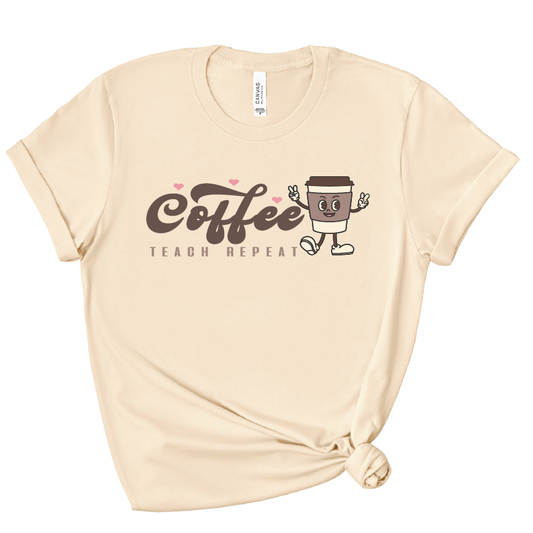 Coffee. Teach. Repeat. – Heather Soft Cream Crew Neck T-Shirt | Teacher Tee