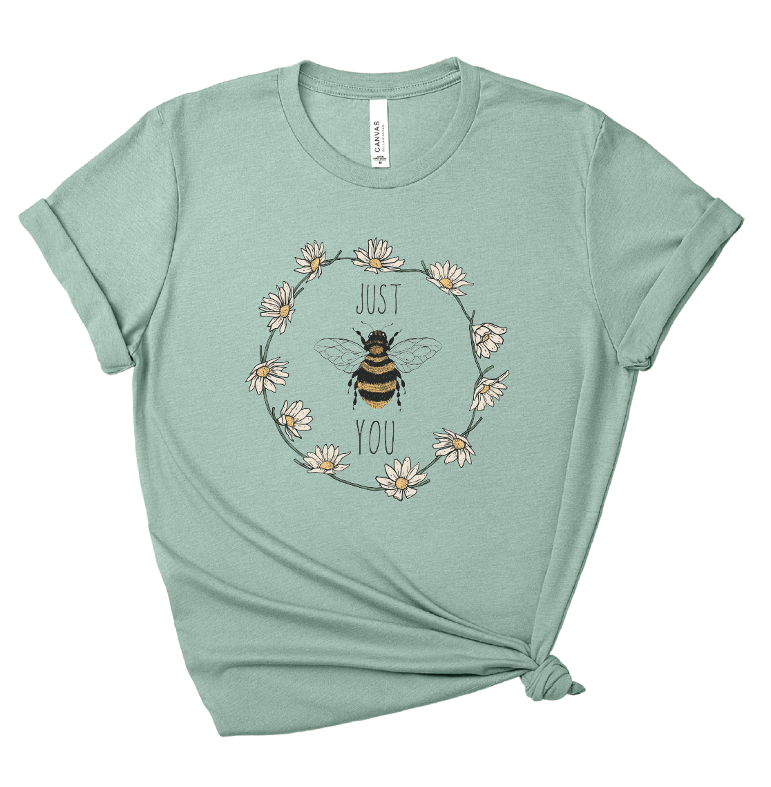 Just Be You – Crew Neck T-Shirt in Heather Sage | Positive Message Tee