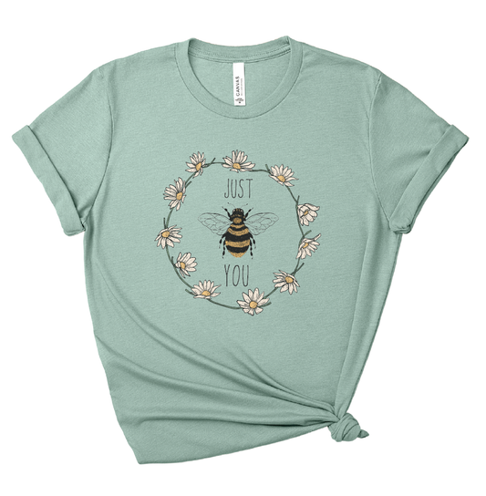 Just Be You – Crew Neck T-Shirt in Heather Sage | Positive Message Tee