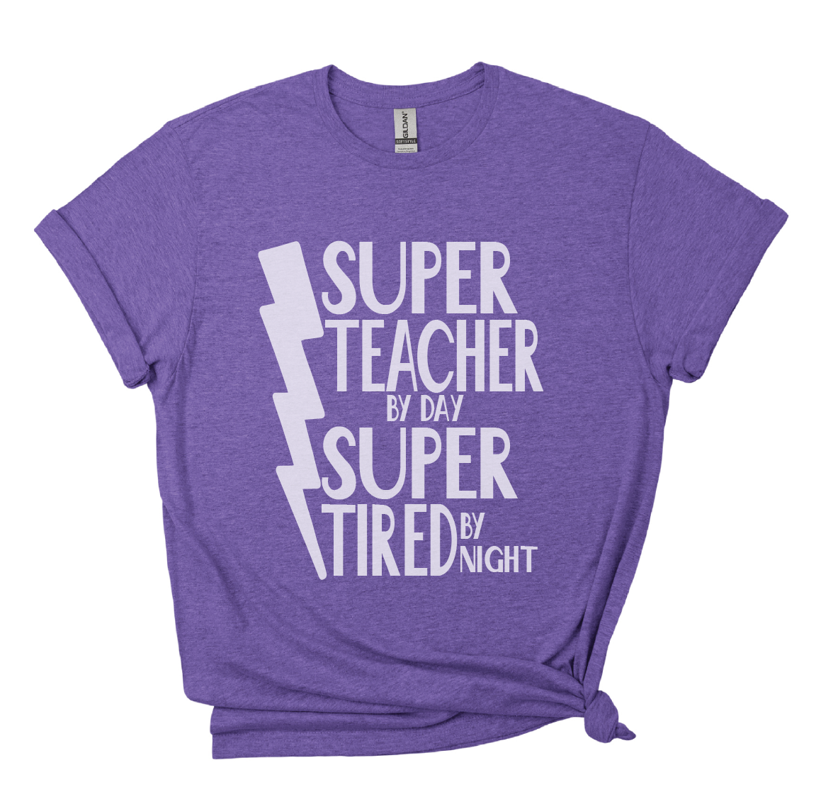 Super Teacher by Day, Super Tired by Night – Heather Purple T-Shirt | Teacher Tee