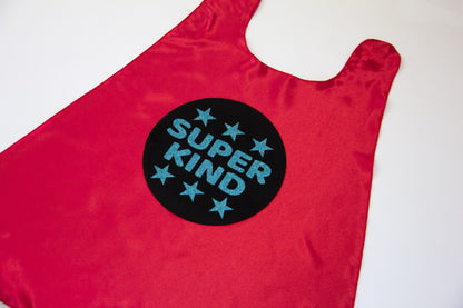 RED SUPER KIND CAPE - WITH BLACK & SPARKLE AQUA