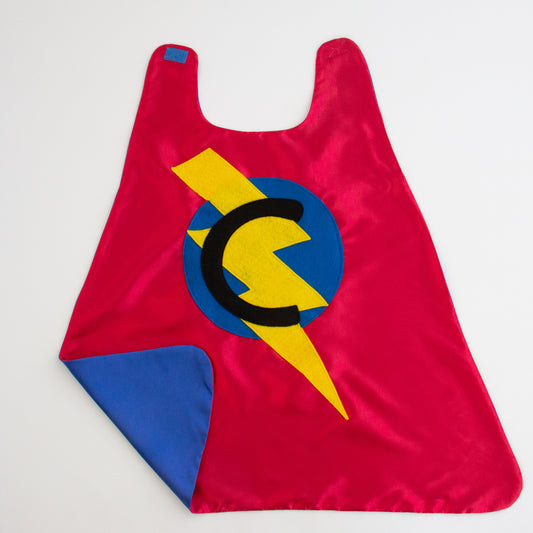 CUSTOM SUPERHERO CAPE - RED/BLUE - CHOOSE YOUR INTIAL