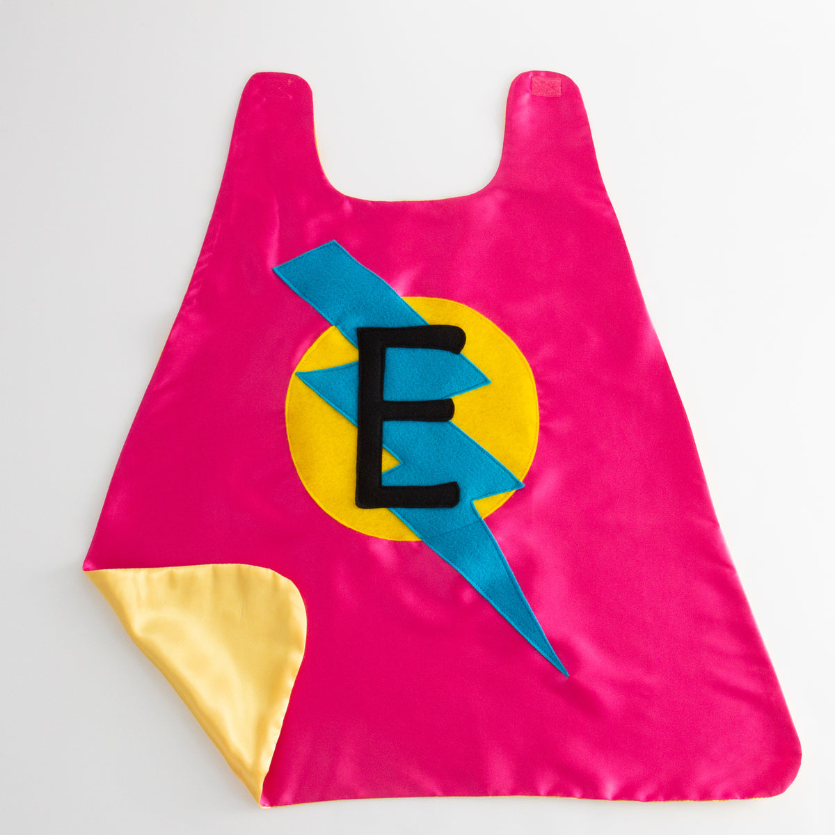 CUSTOM SUPERHERO CAPE - PINK/YELLOW - CHOOSE YOUR INTIAL
