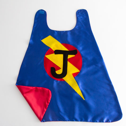 CUSTOM SUPERHERO CAPE - BLUE/RED - CHOOSE YOUR INTIAL
